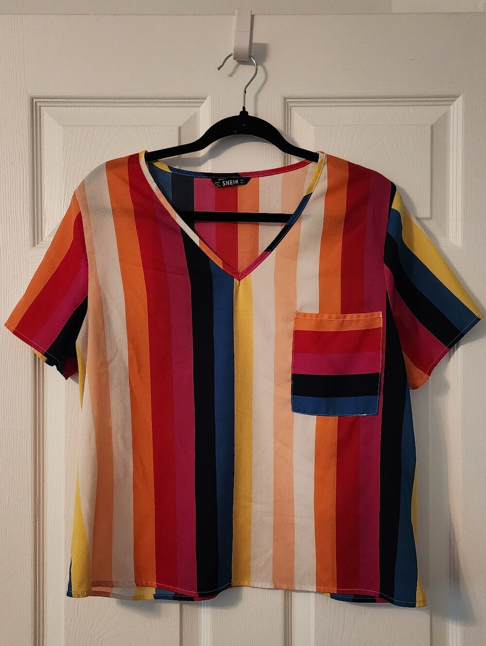 Multicolor Striped V-Neck Top.